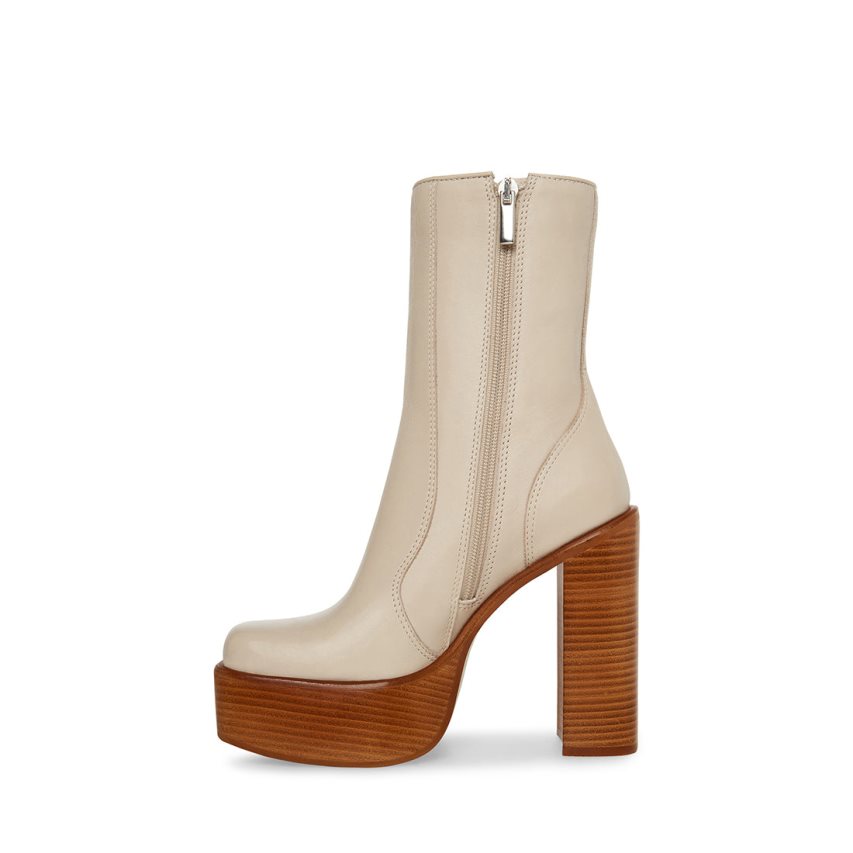 Beige Steve Madden Dwane Leather Women's Ankle Boots | PH 0594YFM